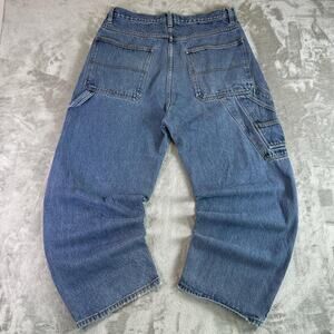 Y2K Distressed Raw Edge Denim Carpenter Workwear Jeans Mens Sz 36
